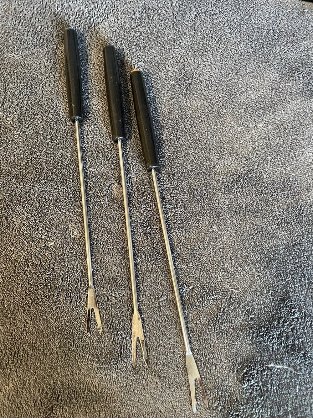 Black Handle Stainless Steel Fondue Forks - Set of 3